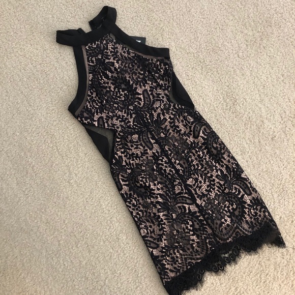 Shinestar Black Lace Dress with Sheer Details - Picture 1 of 6